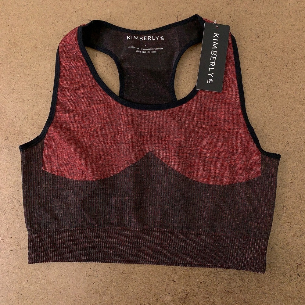 Kimberly C Women's Size Large Red Black Marl Racerback Sports Bra NWT
